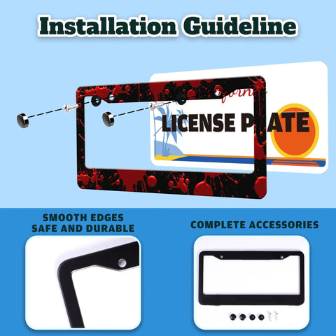 Installation guide for Blood Drop License Plate Frame With Blood Spatter Pattern For Front Or Rear Car Tags Stainless Steel