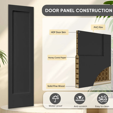 Diagram of 36 Inch By 84 Inch Bi-Fold Barn Door With Brushed Gold Hardware Kit, Hollow Core Interior Folding Sliding Door In Textured Black