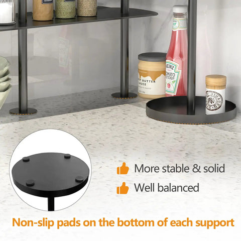 Sturdy Three Tier Metal Corner Shelf For Kitchen And Bathroom Countertops Sleek Black Vertical Storage Rack With Non Slip Base Built Tough For Spices Coffee Station Kick Clutter Out