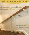 Straight Up Heavy Duty Bright Brass Handrail Brackets For Indoor Staircase Built Different Zinc Alloy Wall Mount Support Rustproof Corrosion Resistant Hardware 3 Pack with wooden railing on wall.