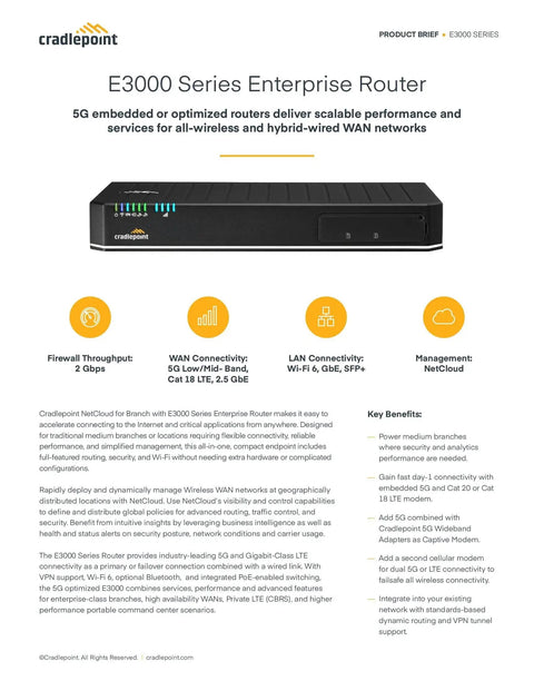 High Speed 5G Router With Built In WiFi Modem And LTE Fallback for Reliable Branch Networking, product information sheet