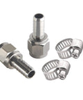 High Grade 304 Stainless Swivel Flare Nuts Match Ball Lock Or Pin Lock Keg Fittings with One Quarter Inch Beer Barb and Two Spare Clamps