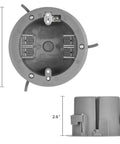 18 Cu In PVC Old Construction Ceiling Junction Box For Old Work Non Metallic J Box ETL Listed 2 Hour Fire Rating, front and side view