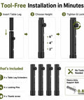 Boost Your Setup Fast With These Adjustable Table Leg Extenders For Folding Desks Heavy Duty Steel Riser tool-free installation guide.