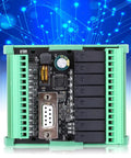 Heavy Duty Programmable Logic Controller Module with relay outputs and connectors for industrial automation setups.