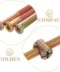 Close-up of 49-Piece M6 X 40-80mm Hex Socket Head Cap Screws And Barrel Nuts Set in gold color for furniture repair