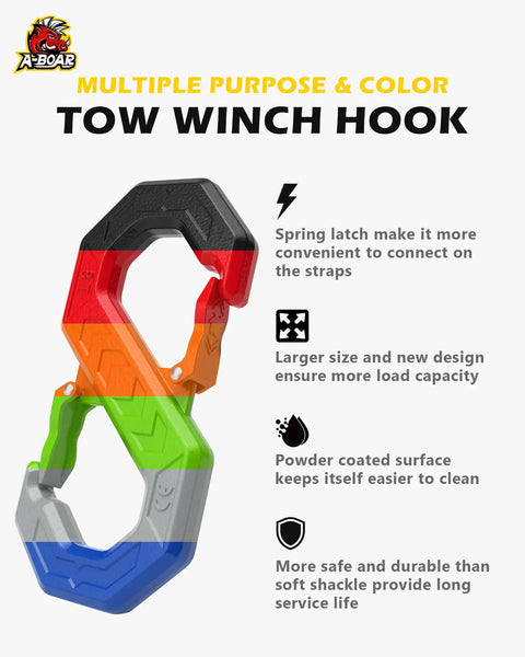 Fast Connect Easy Release Tow Hook And Winch Shackle, 33,000 Lbs Heavy Duty G80 Forged Steel S Shaped Recovery Hook For Trucks, SUVs, ATVs, Trailers, Red, Beefed Up Off Road Tow Accessory, multi-color