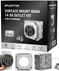 Nema 14-50 EV Outlet Kit For Surface Mount Box 50 Amp EV Charging Receptacle Heavy Duty Industrial Grade 3 Pole 4 Wire Grounding 50A 125 250V ETL Listed Black surface-mount outlet kit with box and cover