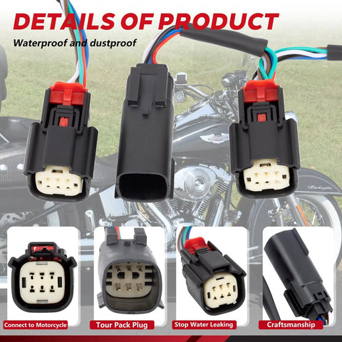 Tour Pack Power Tap Wiring Harness With Quick Disconnect For Harley Davidson Tour Pak 2014 2022 close-up connectors.