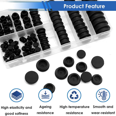 65 Pcs Rubber Plugs For Round Holes Set In 6 Sizes Assorted Silicone Plugs In Organizing Box, Display Features For Home Improvement