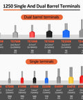 Octagonal Ferrule Crimping Tool Kit With Self-Adjusting Ratchet, 1250 PCS Single And Twin Ferrules, AWG 23-7 diagram