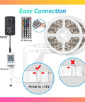 Connection setup for 150ft Multi Color RGB LED Strip Lights With Bluetooth App Control And 44 Key Remote SMD5050 12V