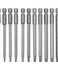 Tough As Nails 11 Piece Security Torx Bit Set Featuring Quarter Inch Hex Shank magnetic star drivers in various sizes, crafted from S2 steel.