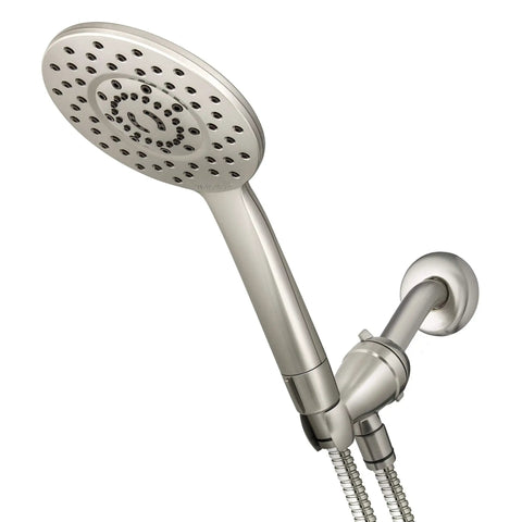 UltraThin Handheld Shower Head With PowerPulse Massage, Five Spray Modes, Large Six Inch Rainfall Head, Brushed Nickel Finish