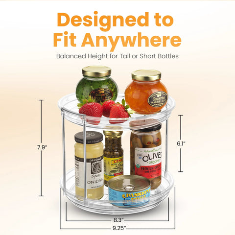 Oizeir clear two-tier lazy Susan organizer, rotating acrylic spice rack for kitchen storage