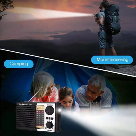 Solar Portable FM AM SW Radio Bluetooth Speaker MP3 Player With Rechargeable Battery LED Flashlight in camping use
