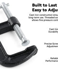 Heavy Duty Black Cast Iron Mini C Clamps Set, 3 Inch Small G Clamps With 90mm Jaw Opening, Ten Pack For Woodworking, Welding, Building Projects And Repairs, Tight Grip Handy For Quick Setups, Durable And Reliable Clamp Collection. cast iron screw close-up