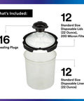 Pro Grade PPS Two Point Zero Paint Spray Cup System Disposable Refill Kit With Lids And Liners For Easy Measuring Filtering Mixing And Spraying Of Paint Materials All In One And Ready To Roll. 12 lids, 12 liners, 16 plugs