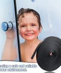 Magnetic Shower Door Seal Strip Replacement Roll, 134 Inches Long, shown next to a child in a shower.