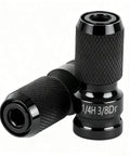 Two Piece Three Eighths To One Quarter Inch Impact Wrench Adapter Set With Quick Release Bit Holder in CrMo steel, black phosphate finish.