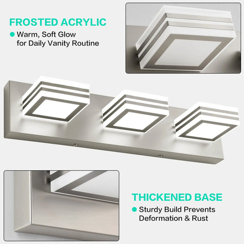 Four Light Vanity Light Over Mirror For Bathroom, Modern Chrome LED Wall Fixture, Dimmable And Easy 15 Minute Install, Over Mirror Bathroom Lighting For Home Or Powder Room
