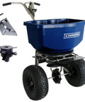 Walk Behind Rock Salt And Ice Melt Spreader With 100 Pound Poly Hopper, Weather Resistant Stainless Steel Frame, Enclosed Gearbox