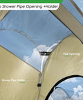 Top shower pipe opening and holder inside Easy Pop Up Camping Shower Tent With Privacy Changing Room For Outdoor Bathroom Army Green