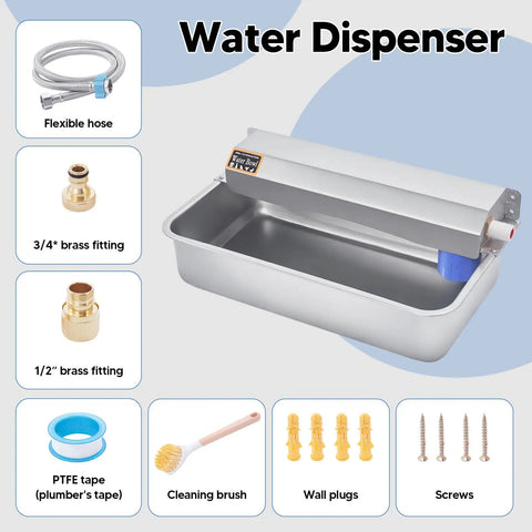 Top Tier Automatic Dog Water Dispenser 6 Liter Gravity Feeder featuring stainless steel bowl and brass fittings for easy installation.