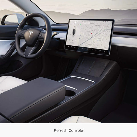 Tesla Model 3 Y Center Console Storage Trays Flocked Accessory Organizers Fit 2017 To 2023 shown in vehicle interior.