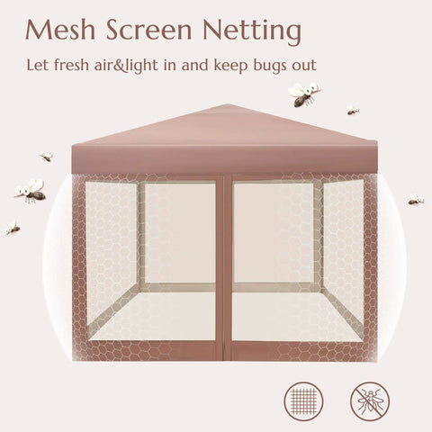 10x10 Pop Up Canopy Tent With Netting Quick Setup Instant Gazebo Shelter EZ Up Screen House With mesh netting visible