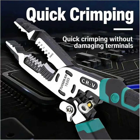 Close-up of CR-V cutter on 10 In 1 Wire Stripper Tool For Copper Aluminum And Steel Wires Heavy Duty Multifunction Cable