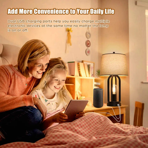 Mother and daughter using tablet by Two Light Bedside Table Lamps With Rotary Switch 3 Way Dimmable Bedroom And Living Room Lighting