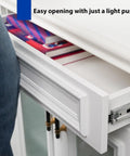 Push To Open Soft Close Drawer Slides 22 Inch Heavy Duty Drawer Glides shown installed on white cabinet drawer, slightly open view