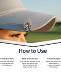 Dragon Golf Ball Marker With Hat Clip, Crystal Red Eye Design shown attached to cap, demonstrating how to use on the course.