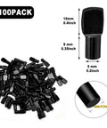 Heavy Duty 100 Pack Black Spoon Style Shelf Pins For Kitchen Cabinets And Home Bookshelves Snap Fit Adjustable Steel Pegs displayed on a white background.