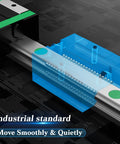 Close-up of X and Y Axis Linear Guide Rails Upgrade Kit for XE-PRO CNC Router with HG-15 Rails and sliding blocks for precision.