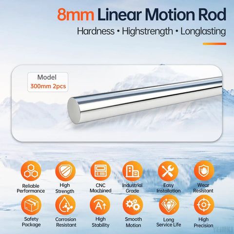 Smooth Ride 2 Pack 8mm By 300mm Linear Motion Rods Shaft Guide Rails made of C45 Carbon Steel for DIY CNC projects.