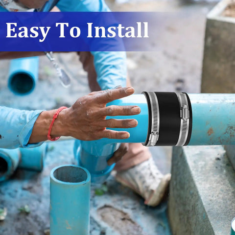 Person installing Four Pack 4 Inch Flexible Dust Collection Cuffs With PVC Rubber Vacuum Hose Connectors and clamps on pipes