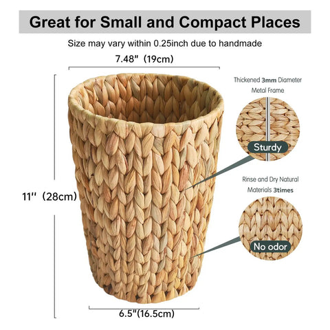 Hella Stylish Water Hyacinth Wicker Trash Can Featuring A Rad Boho Design For Small Bathrooms And Bedrooms Compact Round Waste Bin Ideal For A Chill Home Office Setup