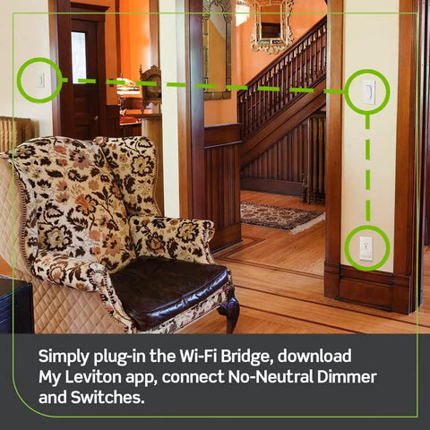 Living room with WiFi Bridge For No Neutral Decora Smart Dimmers And Switches DN6HD And DN15S, showing smart home integration