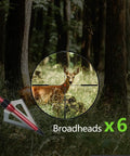 Deer in crosshairs with a broadhead, highlighting the hunting use of 20 Inch Carbon Crossbow Bolts With Broadheads Set
