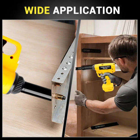 Heavy Duty Cordless Rivet Gun Real Deal Electric Fastener Tool With Brushless Motor And Stopper Set For Auto Body Repair And Metal Fabrication No Hassle Shop Staple Bare Tool Only in use for metal fastening and assembly.