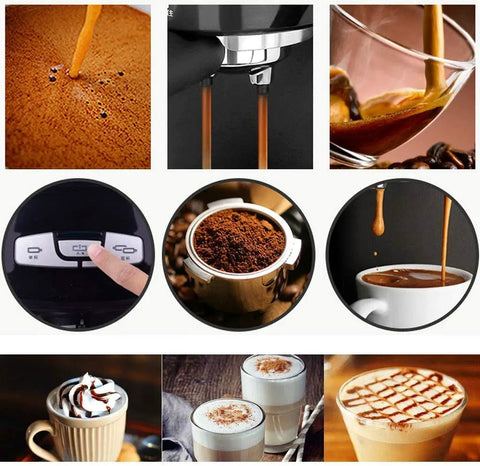 Semi Automatic Espresso Machine For Home And Small Cafe Italian Style Electric Coffee Maker brewing coffee with 1200ml detachable water tank and steam wand