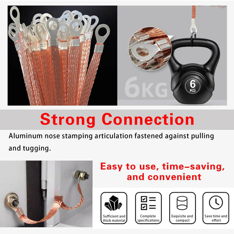Five Pack Top Shelf Automotive Engine Grounding Straps Crafted From Flexible Copper Braid For Rock Solid Electrical Connections shown with connectors.