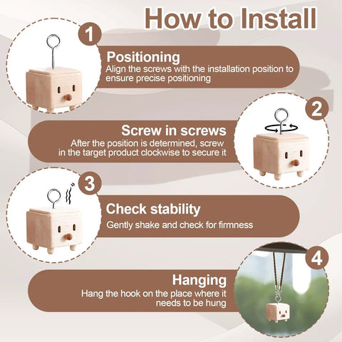 Installation guide for Heavy Duty 2 Inch Screw Eyes Set In 304 Stainless Steel, showing steps for correct positioning and hanging.