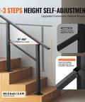 Built Tough Outdoor Handrails For Steps 2 To 3 Step Stair Rail Kit Black Carbon Steel with height adjustment on stairs.