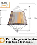 Front view of a 14 Foot Two Person Outdoor Hammock With Quick Dry Textilene Fabric with dimensions shown.