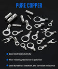 600 Piece Non Insulated Ring Terminal Kit And Butt Fork Connectors Set For AWG 22 To 10 Copper Wire displayed on black background