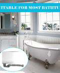One Point Five Inch Low Profile Tub Drain Kit With Flexible P Trap And Easy Turn End Nuts For Freestanding Clawfoot Tubs And RV Showers, shown in elegant bathroom setting.