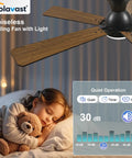 52 Inch Black Low Profile Ceiling Fan With Light And Remote Flush Mount Reversible DC Motor Dimmable LED 3CCT Quiet Smart App Control For Bedroom Or Living Room